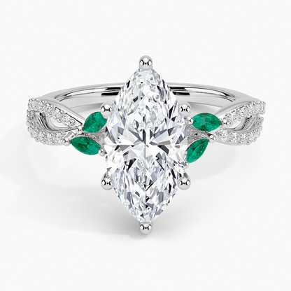 Luxe Willow Lab Emerald and Diamond Ring (1/8 ct. tw.) - Marquise Center Stone