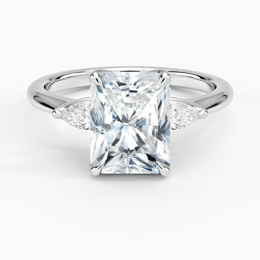 Petite Fleur Three Stone Diamond Ring - Radiant Cut Center Stone