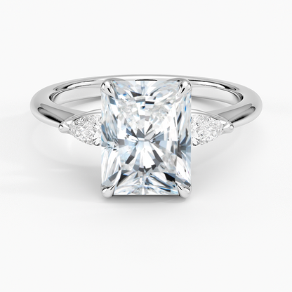 Petite Fleur Three Stone Diamond Ring - Radiant Cut Center Stone