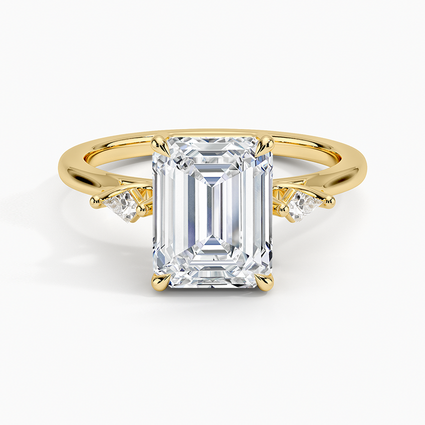 Petite Cometa Perfect Fit Three Stone Diamond Ring - Emerald Cut Center Stone