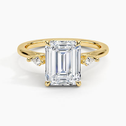 Petite Cometa Perfect Fit Three Stone Diamond Ring - Emerald Cut Center Stone