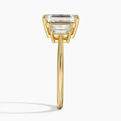 Luxe Embrace Three Stone Trapezoid Diamond Ring - Emerald Cut Center Stone