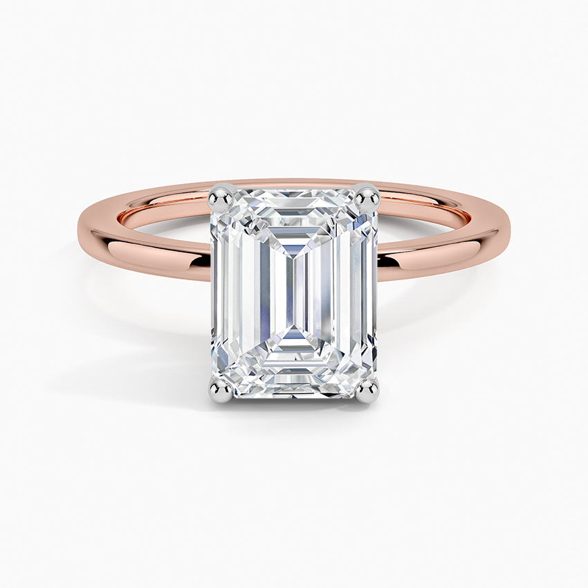 Platinum Mixed Metal Perfect Fit Solitaire Ring - Emerald Cut Center Stone