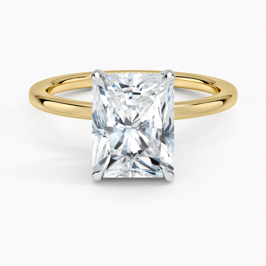 Platinum Adorned Mixed Metal Diamond Ring - Radiant Cut Center Stone