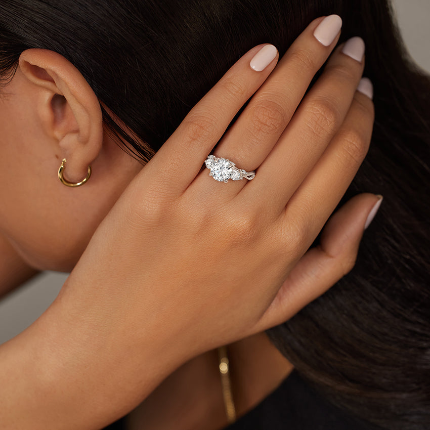 Secret Garden Three Stone Diamond Ring (3/4 ct. tw.) - Cushion Cut Center Stone