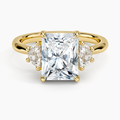 Half Moon Three Stone Diamond Ring (1/4 ct. tw.) - Radiant Cut Center Stone