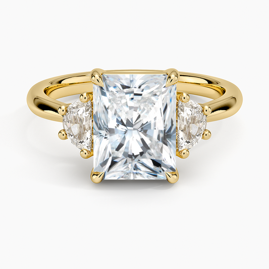 Half Moon Three Stone Diamond Ring (1/4 ct. tw.) - Radiant Cut Center Stone