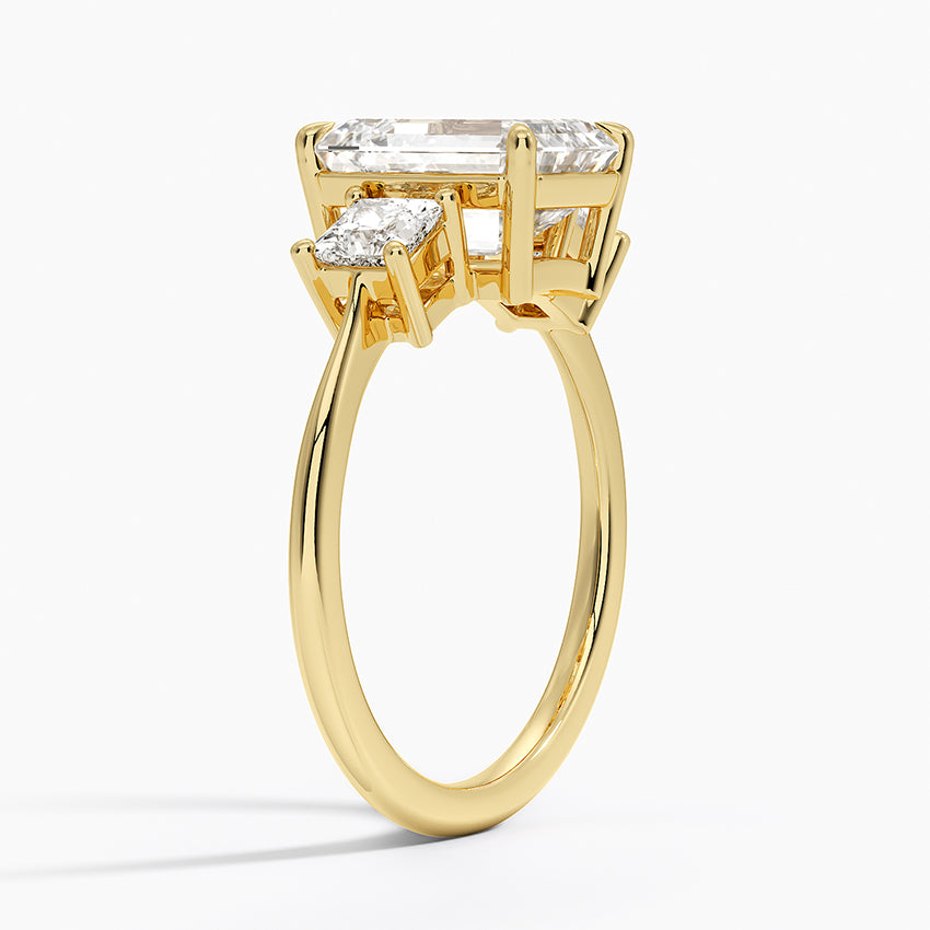 Princess Cut Three Stone Diamond Ring - Emerald Cut Center Stone