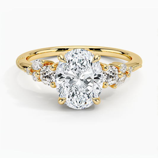 Camellia Three Stone Diamond Ring (1/3 ct. tw.) - Oval Cut Center Stone