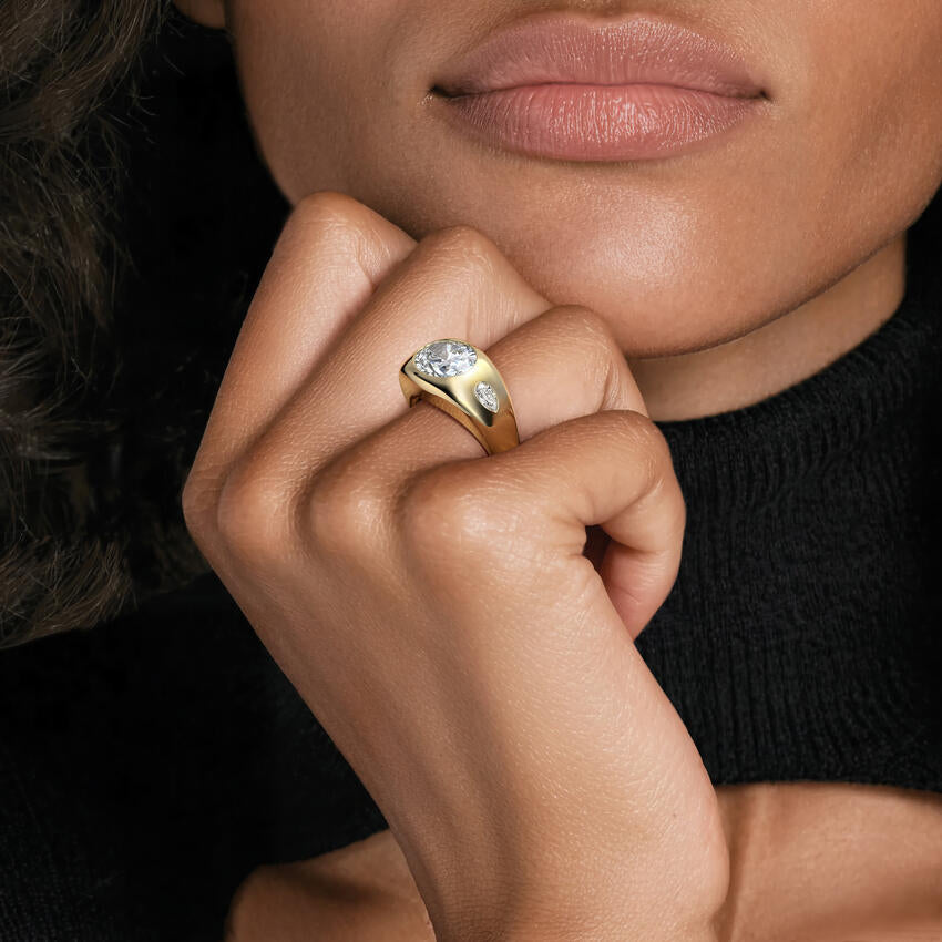 Sloane Flush Set Three Stone Diamond Dome Ring