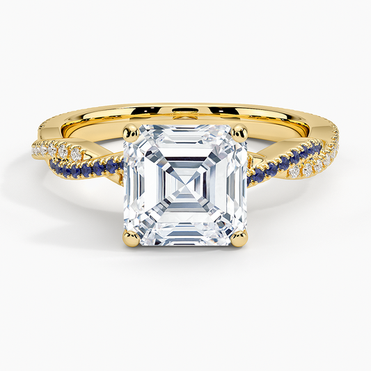 Petite Luxe Twisted Vine Sapphire and Diamond Ring (1/8 ct. tw.) - Asscher Cut Center Stone