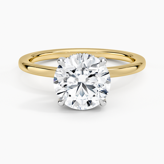 Platinum Adorned Mixed Metal Diamond Ring - Round Center Stone