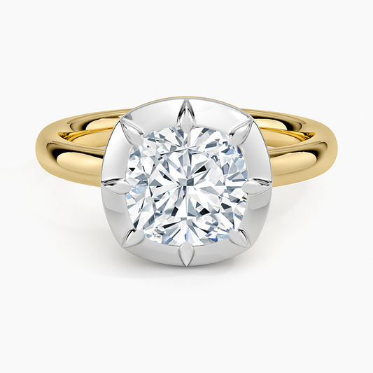 Harper Mixed Metal Solitaire Ring - Cushion Cut Center Stone