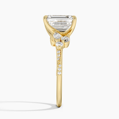 Luxe Camellia Milgrain Diamond Ring - Emerald Cut Center Stone