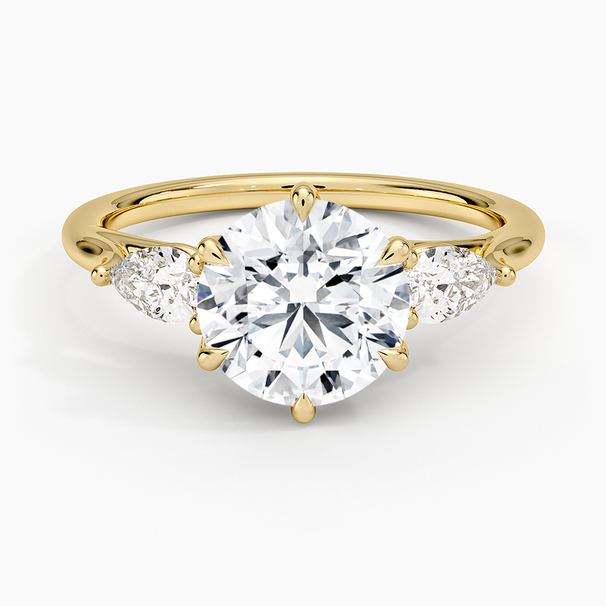 Luxe Delilah Three Stone Pear Diamond Ring - Round Center Stone