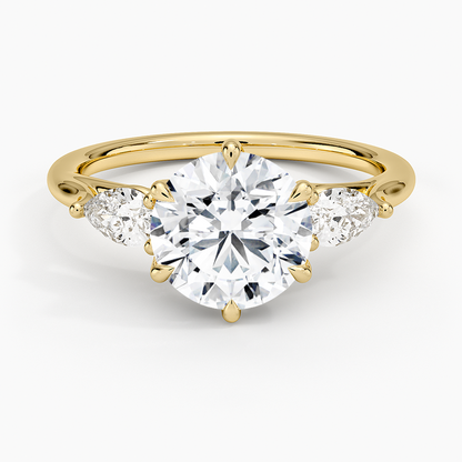 Luxe Delilah Three Stone Pear Diamond Ring - Round Center Stone