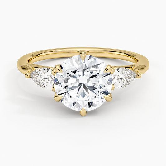 Luxe Delilah Three Stone Pear Diamond Ring - Round Center Stone