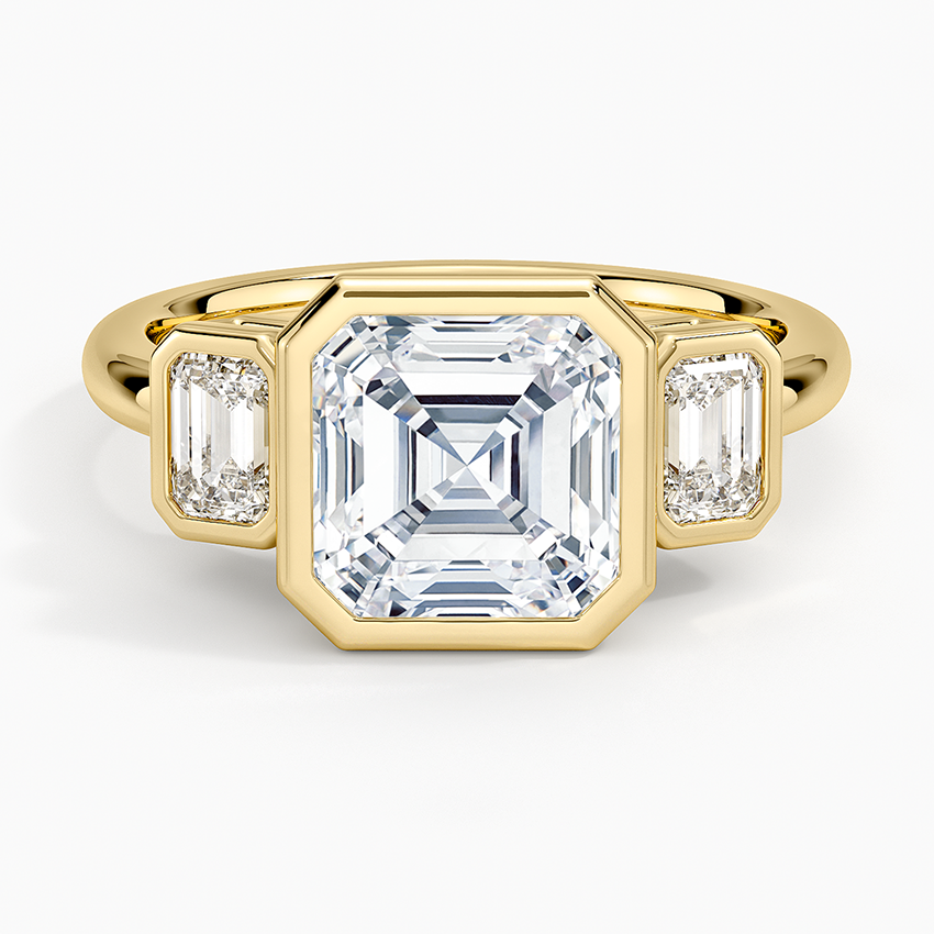 Rhiannon Bezel Three Stone Diamond Ring - Asscher Cut Center Stone