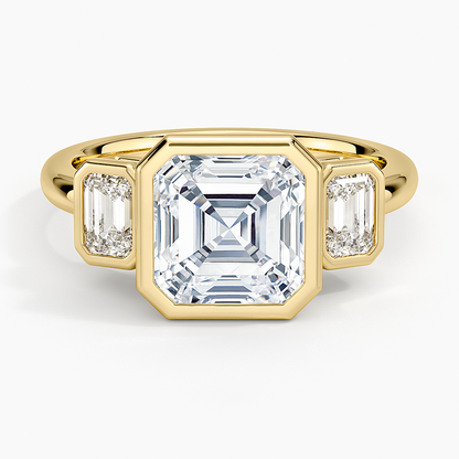Rhiannon Bezel Three Stone Diamond Ring - Asscher Cut Center Stone