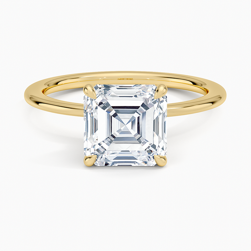 Petite Secret Halo Diamond Ring - Asscher Cut Center Stone