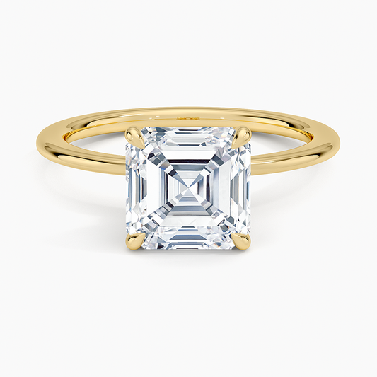 Petite Secret Halo Diamond Ring - Asscher Cut Center Stone
