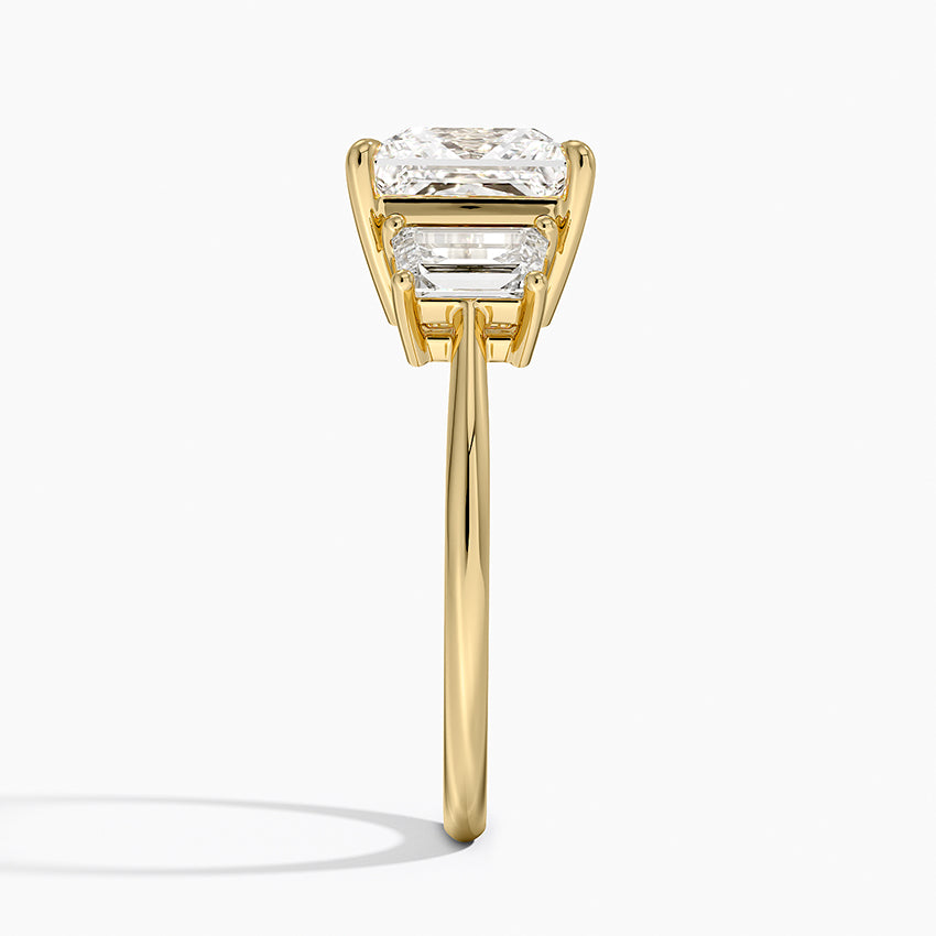 Luxe Embrace Three Stone Trapezoid Diamond Ring - Princess Cut Center Stone
