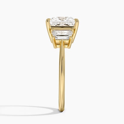 Luxe Embrace Three Stone Trapezoid Diamond Ring - Princess Cut Center Stone