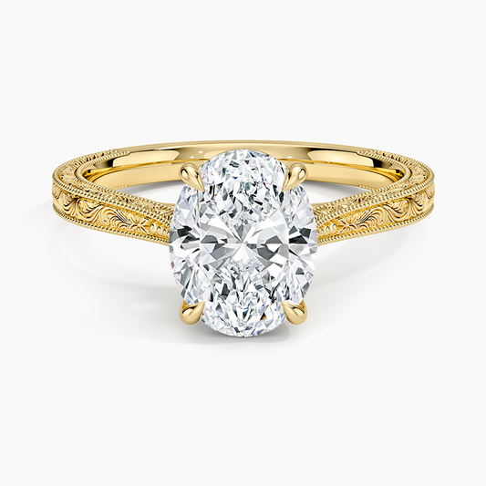 Elsie Engraved Ring - Oval Center Stone