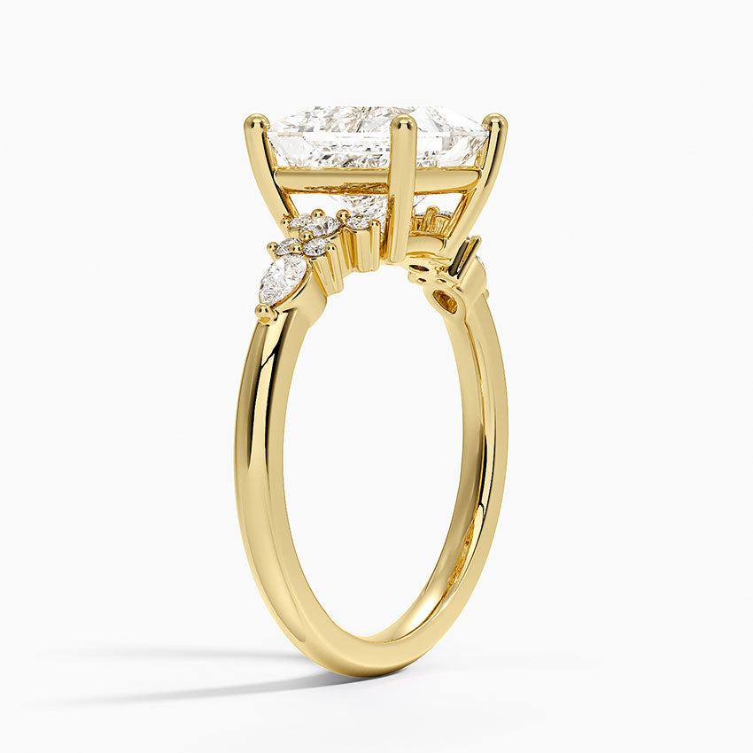 Rosette Diamond Ring - Princess Cut Center Stone