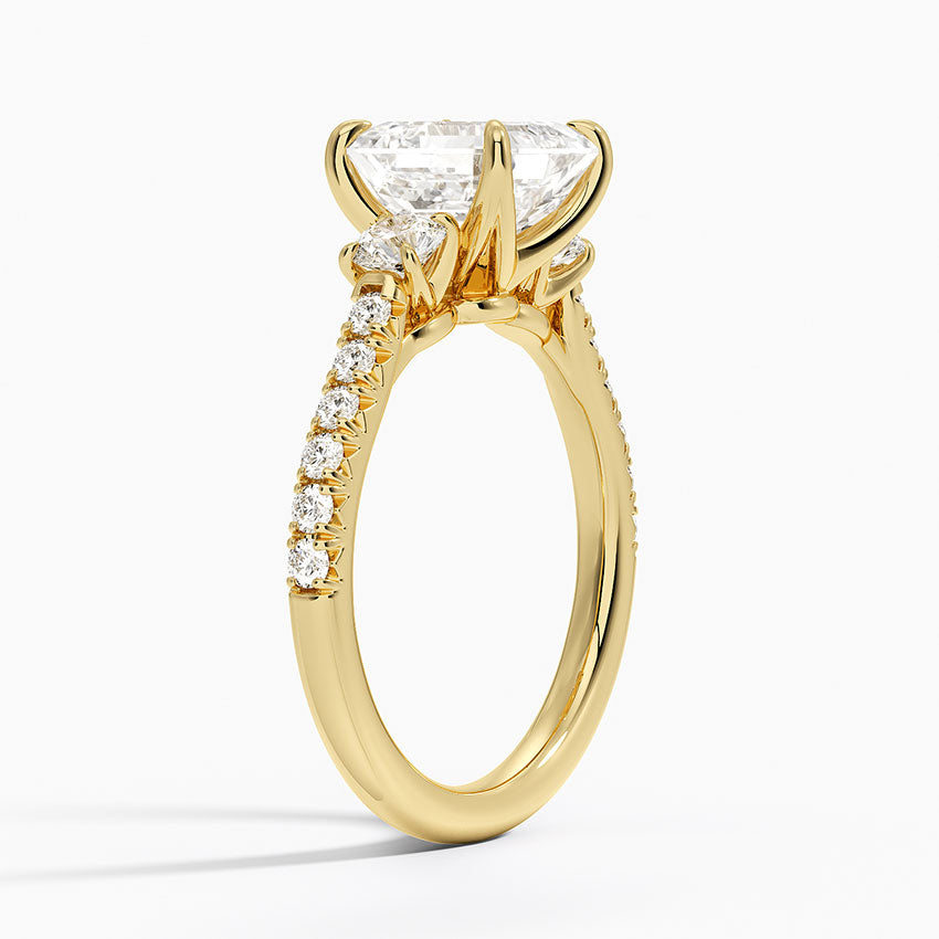 Amelie Three Stone Diamond Ring - Asscher Cut Center Stone