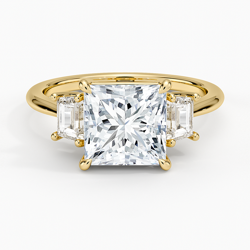 Embrace Three Stone Trapezoid Diamond Ring - Princess Cut Center Stone