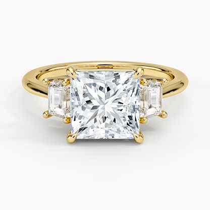 Embrace Three Stone Trapezoid Diamond Ring - Princess Cut Center Stone