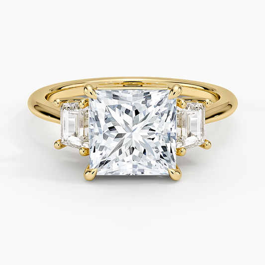Embrace Three Stone Trapezoid Diamond Ring - Princess Cut Center Stone