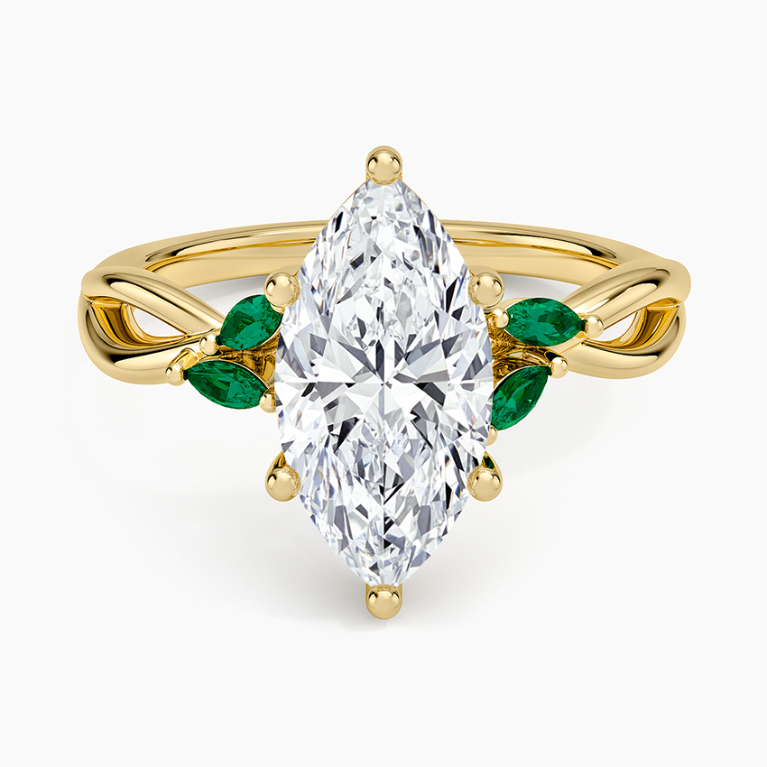 Willow Ring With Lab Emerald Accents - Marquise Cut Center Stone