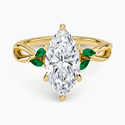 Willow Ring With Lab Emerald Accents - Marquise Cut Center Stone