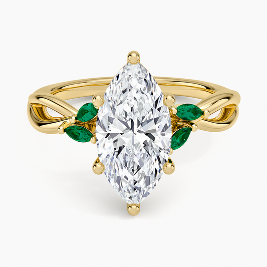 Willow Ring With Lab Emerald Accents - Marquise Cut Center Stone