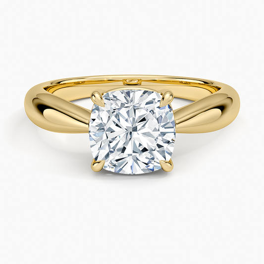 Thea Tapered Solitaire Diamond Ring - Cushion Cut Center Stone