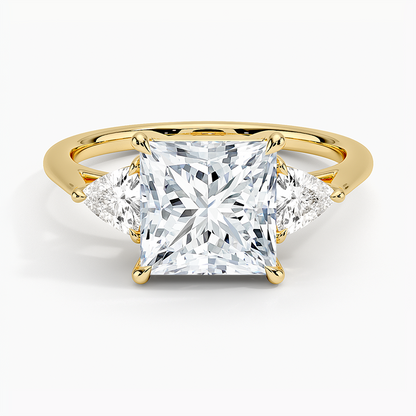 Luxe Trillion Cut Three Stone Diamond Ring - Princess Cut Center Stone