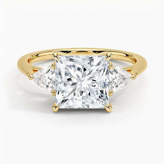 Luxe Trillion Cut Three Stone Diamond Ring - Princess Cut Center Stone