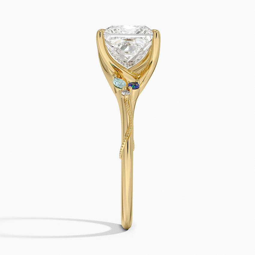 Camellia Indigo Milgrain Ring - Princess Cut Center Stone