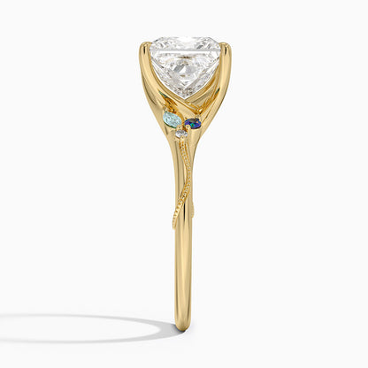 Camellia Indigo Milgrain Ring - Princess Cut Center Stone