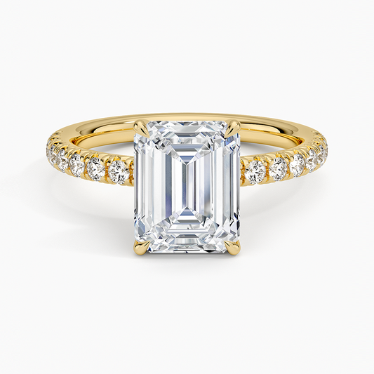 Amelie Half Coverage Diamond Ring - Emerald Cut Center Stone