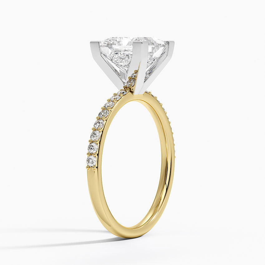 Petite Shared Prong Half Coverage Diamond Ring - Princess Cut Center Stone