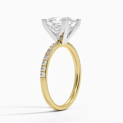 Petite Shared Prong Half Coverage Diamond Ring - Princess Cut Center Stone