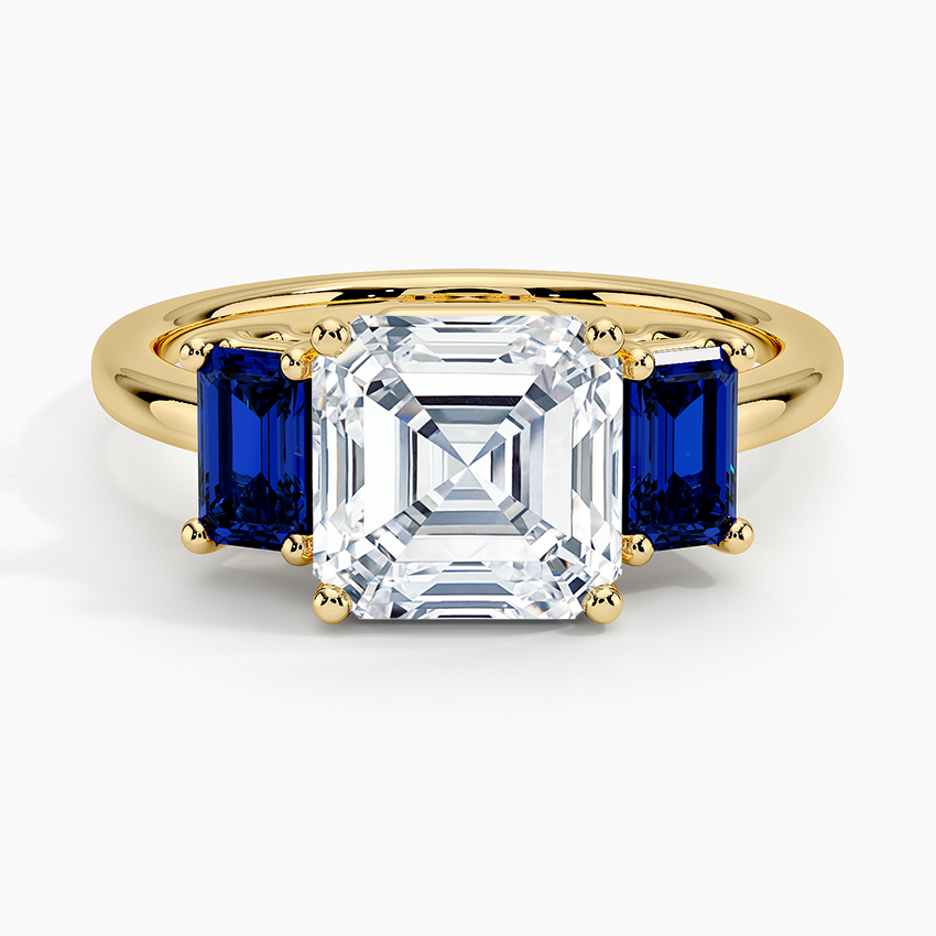 Luxe Rhiannon Three Stone Sapphire Ring - Asscher Cut Center Stone