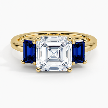 Luxe Rhiannon Three Stone Sapphire Ring - Asscher Cut Center Stone