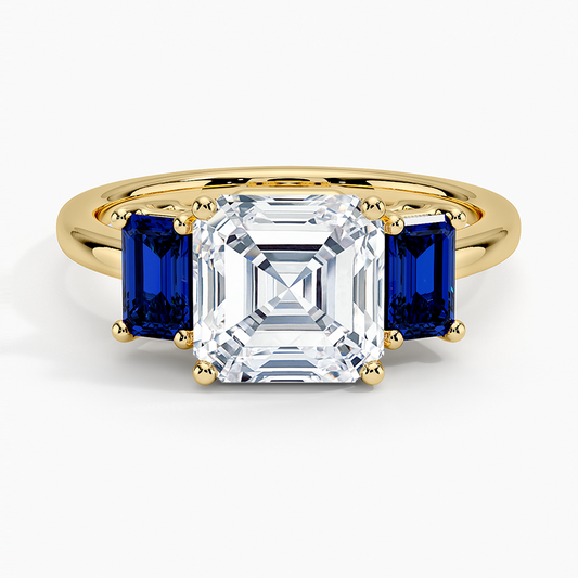 Luxe Rhiannon Three Stone Sapphire Ring - Asscher Cut Center Stone