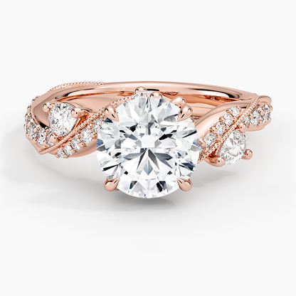 Grand Camellia Diamond Ring - Round Center Stone