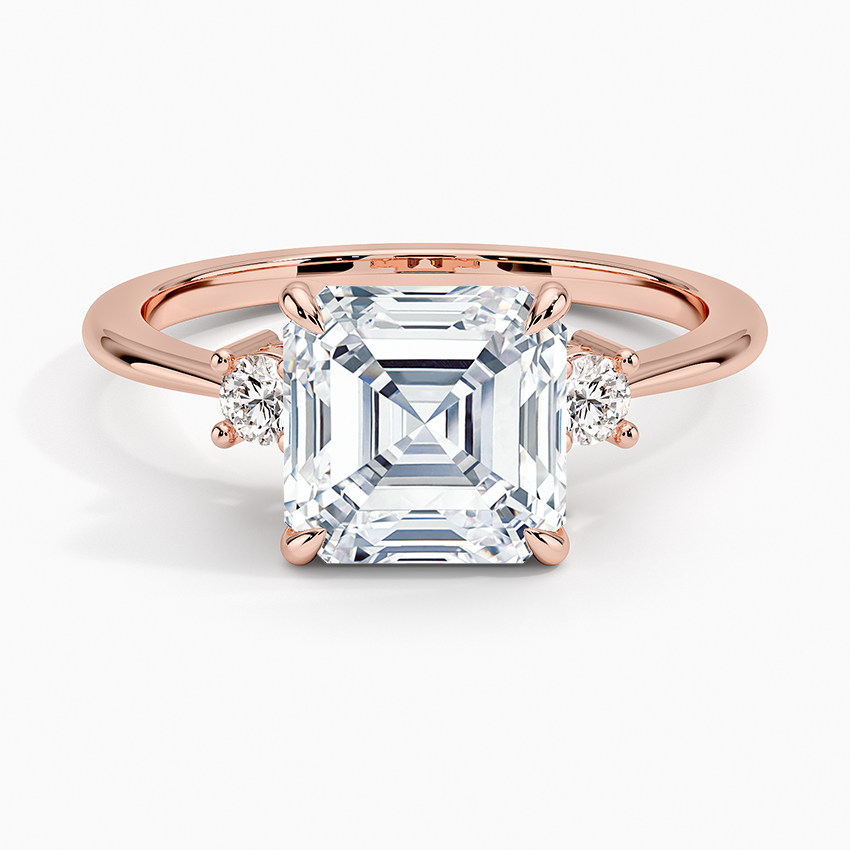 Petite Selene Three Stone Diamond Ring (1/10 ct. tw.) - Asscher Cut Center Stone