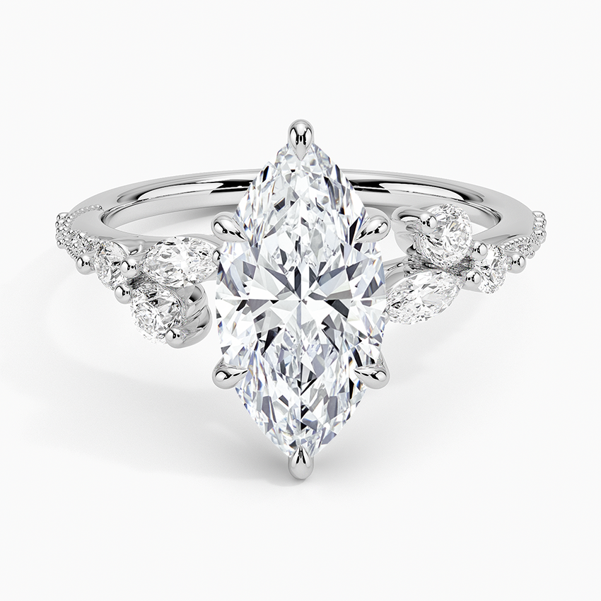 Luxe Camellia Milgrain Diamond Ring - Marquise Center Stone